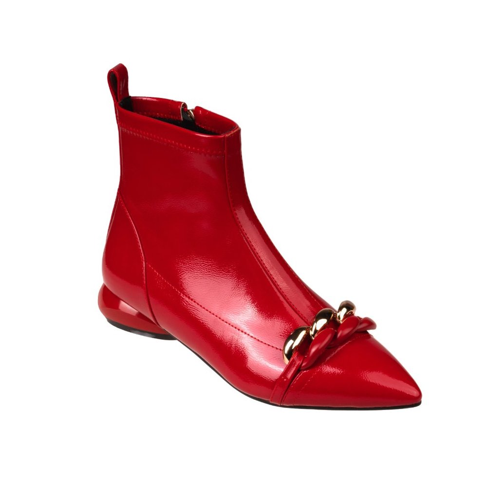 Stylish Womens Red Flat Fashion Pointy Boots With Chain
